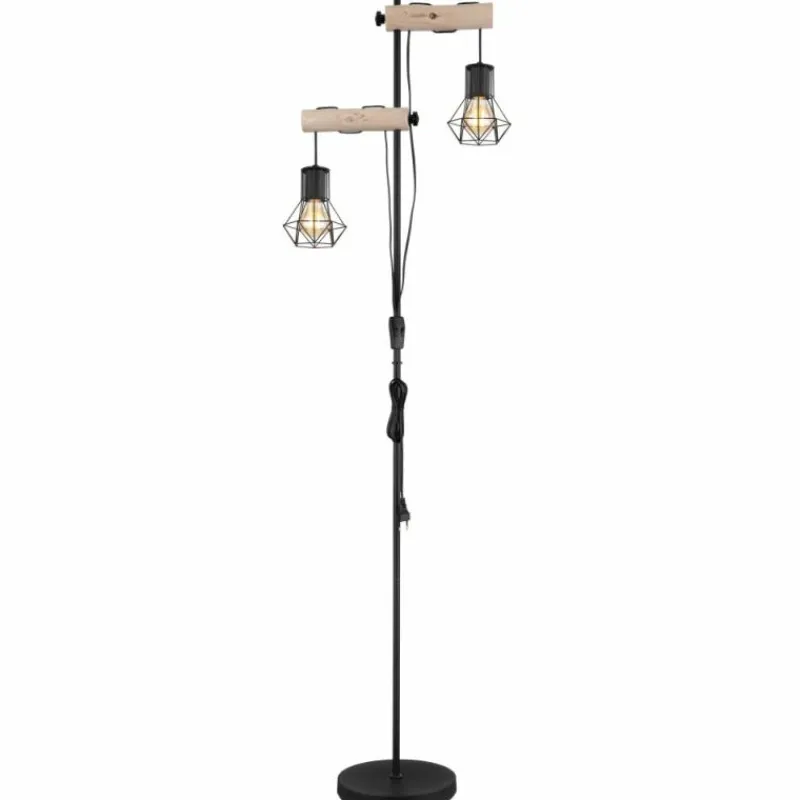 Lampes En Bois-Luminaires Globo Lighting Lampadaire Globo PRISKA Écru, Noir, 2 lumières