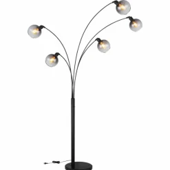 Suspension Verre Fumé-Luminaires Globo Lighting Lampadaire Globo SEYMOUR Noir, 5 lumières