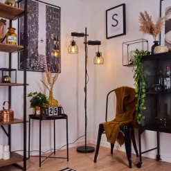 Lampes Vintages & Rétros-hofstein Lampadaire Gondo Écru, Noir, 2 lumières