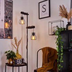 Lampes Vintages & Rétros-hofstein Lampadaire Gondo Écru, Noir, 2 lumières