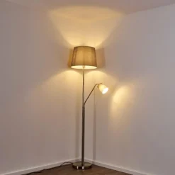 Lampes En Tissu-hofstein Lampadaire Gunstock Nickel mat, 2 lumières