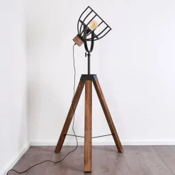 Lampes Industrielles-hofstein Lampadaire Haervej Bois foncé, Noir, 1 lumière