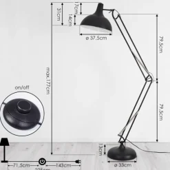 hofstein Lampadaire Hallsta Chrome, Noir, 1 lumière