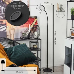 hofstein Lampadaire Haltia LED Noir, 1 lumière