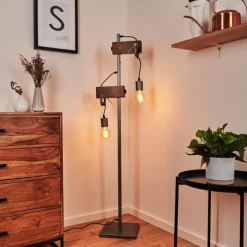 Style Boho-Chic-hofstein Lampadaire Hautahi Gris, Bois foncé, 2 lumières