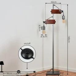 Style Boho-Chic-hofstein Lampadaire Hautahi Gris, Bois foncé, 2 lumières