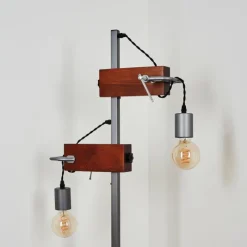 Style Boho-Chic-hofstein Lampadaire Hautahi Gris, Bois foncé, 2 lumières