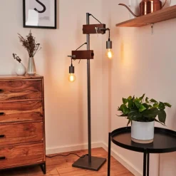 Style Boho-Chic-hofstein Lampadaire Hautahi Gris, Bois foncé, 2 lumières