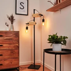 Style Boho-Chic-hofstein Lampadaire Hautahi Gris, Bois clair, 2 lumières