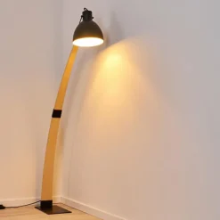 Luminaires Scandinaves-hofstein Lampadaire Higashi Bois clair, Noir, 1 lumière