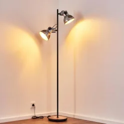 Lampes Vintages & Rétros-hofstein Lampadaire Hora Noir, 2 lumières