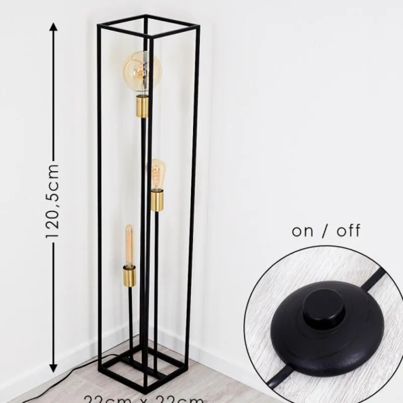 Lampes Dorées-hofstein Lampadaire Ibusuki Or, Laiton, Noir, 3 lumières