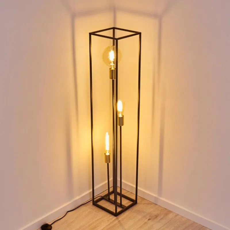 Lampes Dorées-hofstein Lampadaire Ibusuki Or, Laiton, Noir, 3 lumières