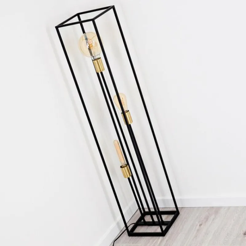 Lampes Dorées-hofstein Lampadaire Ibusuki Or, Laiton, Noir, 3 lumières