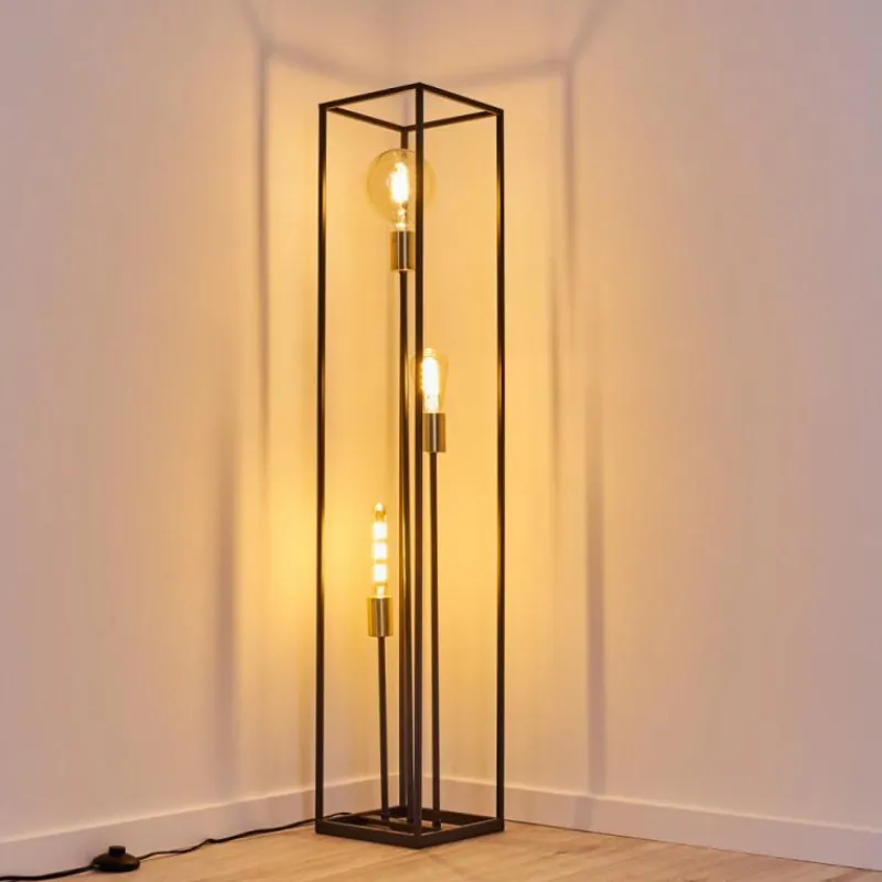 Lampes Dorées-hofstein Lampadaire Ibusuki Or, Laiton, Noir, 3 lumières