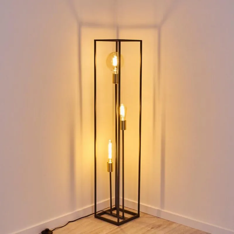 Lampes Dorées-hofstein Lampadaire Ibusuki Or, Laiton, Noir, 3 lumières