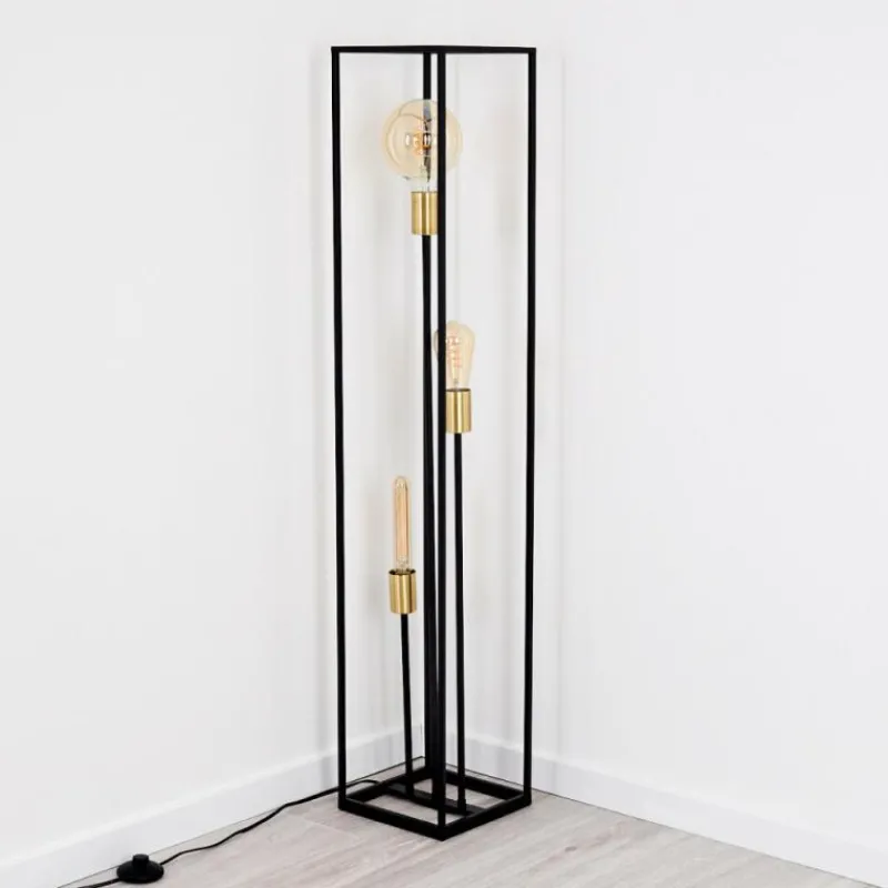 Lampes Dorées-hofstein Lampadaire Ibusuki Or, Laiton, Noir, 3 lumières