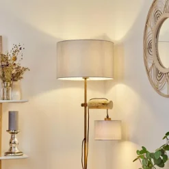 Lampes En Tissu-hofstein Lampadaire Jagualito Écru, Rouille, 2 lumières