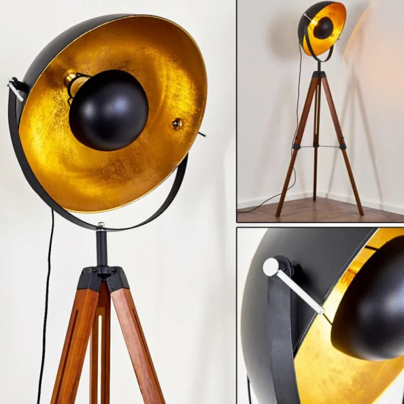 Lampes Dorées-hofstein Lampadaire Jupiter Brun, Bois foncé, Noir, 1 lumière