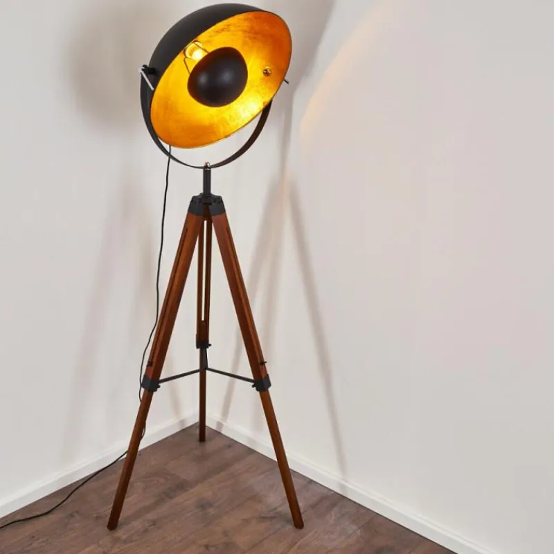 Lampes Dorées-hofstein Lampadaire Jupiter Brun, Bois foncé, Noir, 1 lumière