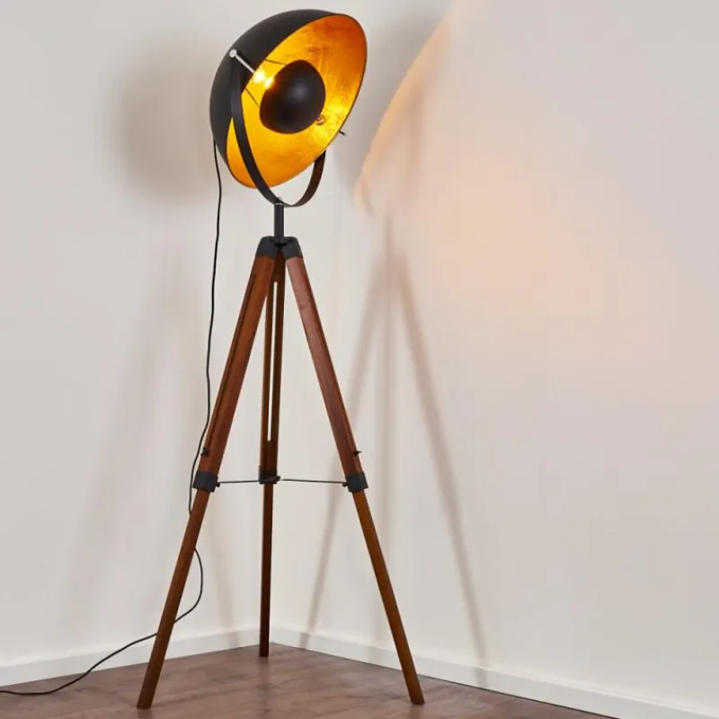 Lampes Dorées-hofstein Lampadaire Jupiter Brun, Bois foncé, Noir, 1 lumière