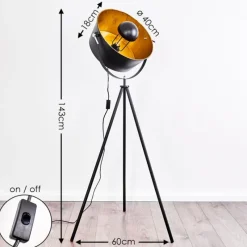 Lampes Dorées-hofstein Lampadaire Jupiter Noir doré, 1 lumière