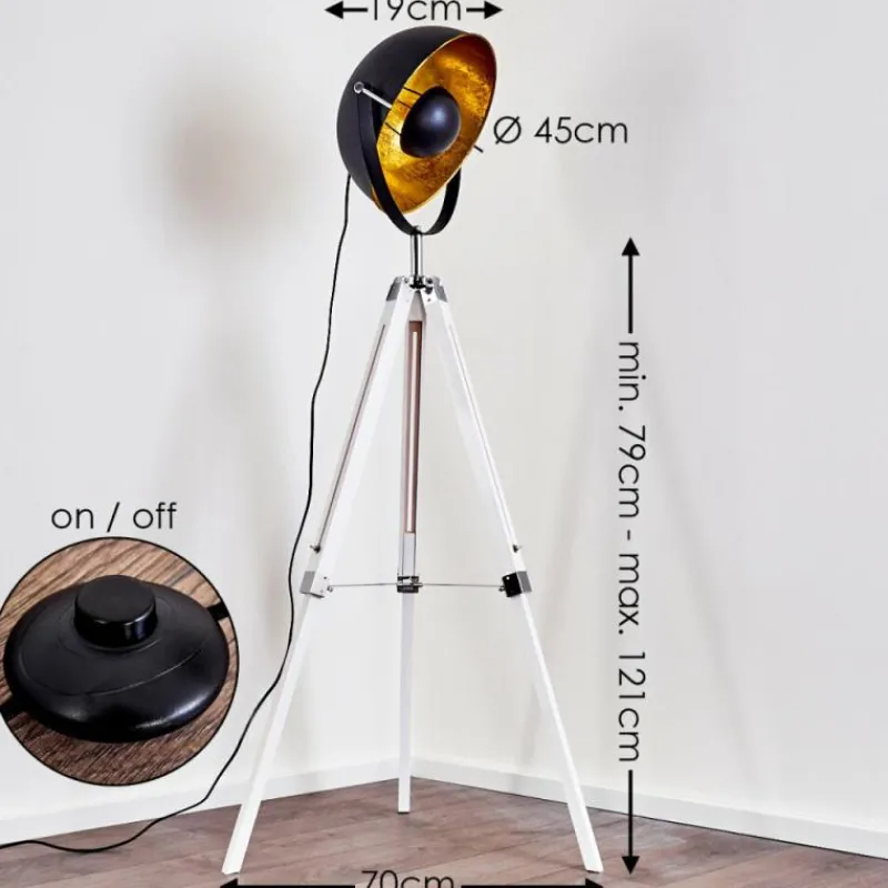 Lampes Dorées-hofstein Lampadaire Jupiter Noir doré, Blanc, 1 lumière