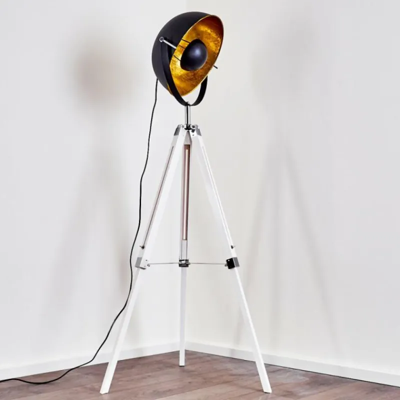 Lampes Dorées-hofstein Lampadaire Jupiter Noir doré, Blanc, 1 lumière