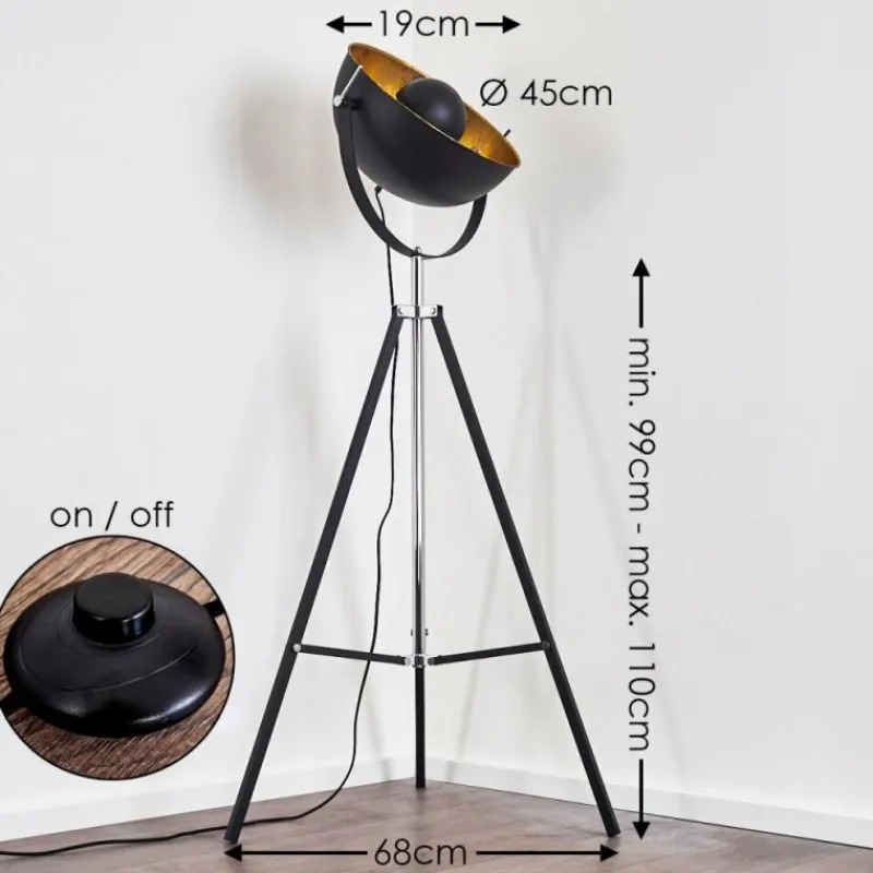 Lampes Dorées-hofstein Lampadaire Jupiter Noir doré, 1 lumière