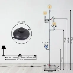 hofstein Lampadaire Kolyma Gris, Rouge, 3 lumières