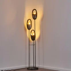 Lampes Vintages & Rétros-hofstein Lampadaire Lamington Noir, Argenté, 3 lumières