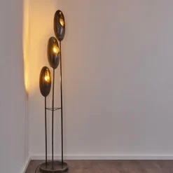 Lampes Vintages & Rétros-hofstein Lampadaire Lamington Noir, Argenté, 3 lumières