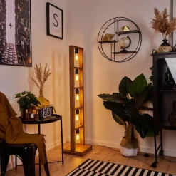 Lampes Vintages & Rétros-hofstein Lampadaire Lanny Bois foncé, Noir, 5 lumières