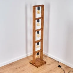 Lampes Vintages & Rétros-hofstein Lampadaire Lanny Bois foncé, Noir, 5 lumières