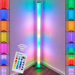 hofstein Lampadaire LED RGB Globo ROCKY Argenté, 1 lumière, Télécommandes, Changeur de couleurs