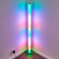 hofstein Lampadaire LED RGB Globo ROCKY Argenté, 1 lumière, Télécommandes, Changeur de couleurs