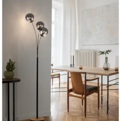 Suspension Verre Fumé-Luminaires Leuchten Direkt Lampadaire Leuchten-Direkt GREEN WIDOW Écru, Noir, 3 lumières
