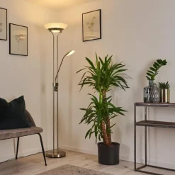 hofstein Lampadaire Mairoa LED Nickel mat, 2 lumières