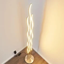 hofstein Lampadaire Mapleton LED Nickel mat, 3 lumières, Télécommandes