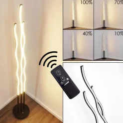 hofstein Lampadaire Mapleton LED Noir, 3 lumières, Télécommandes