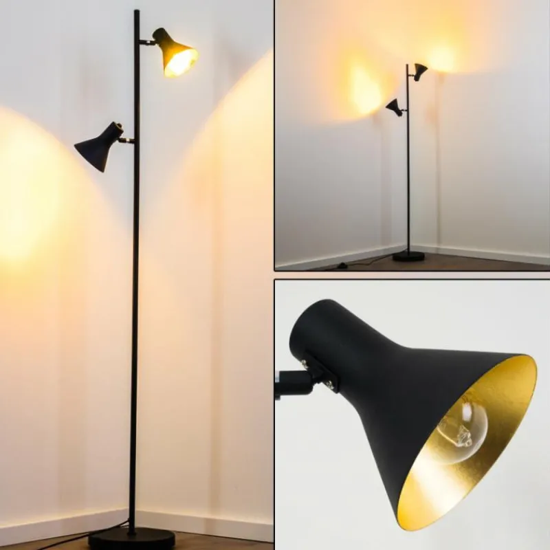 Lampes Dorées-hofstein Lampadaire Mavas Noir, 2 lumières