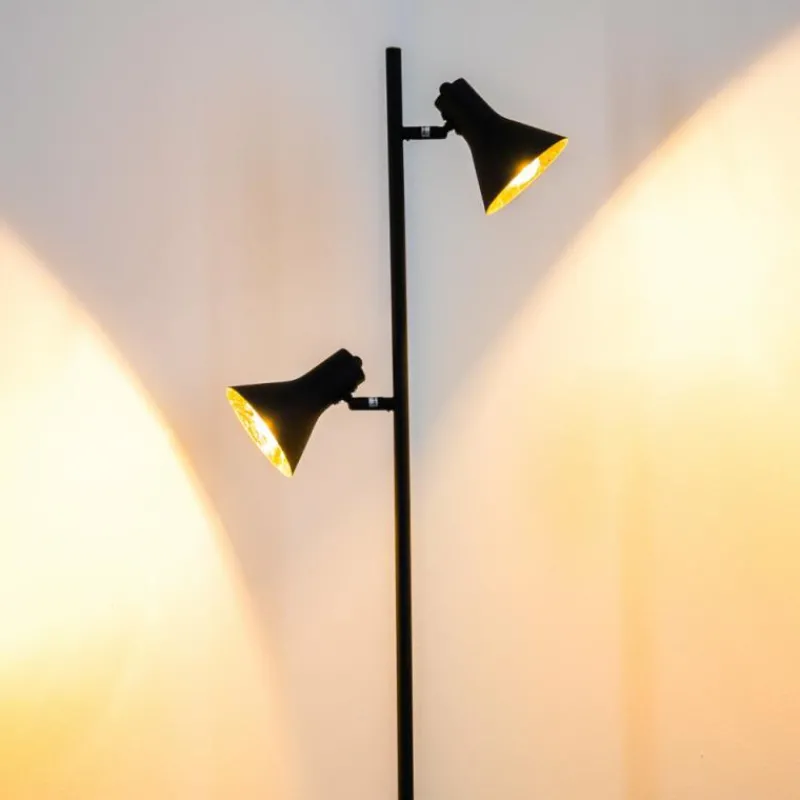 Lampes Dorées-hofstein Lampadaire Mavas Noir, 2 lumières
