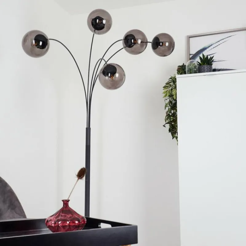 Suspension Verre Fumé-hofstein Lampadaire Mesas Anthracite, 5 lumières