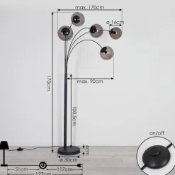 Suspension Verre Fumé-hofstein Lampadaire Mesas Anthracite, 5 lumières