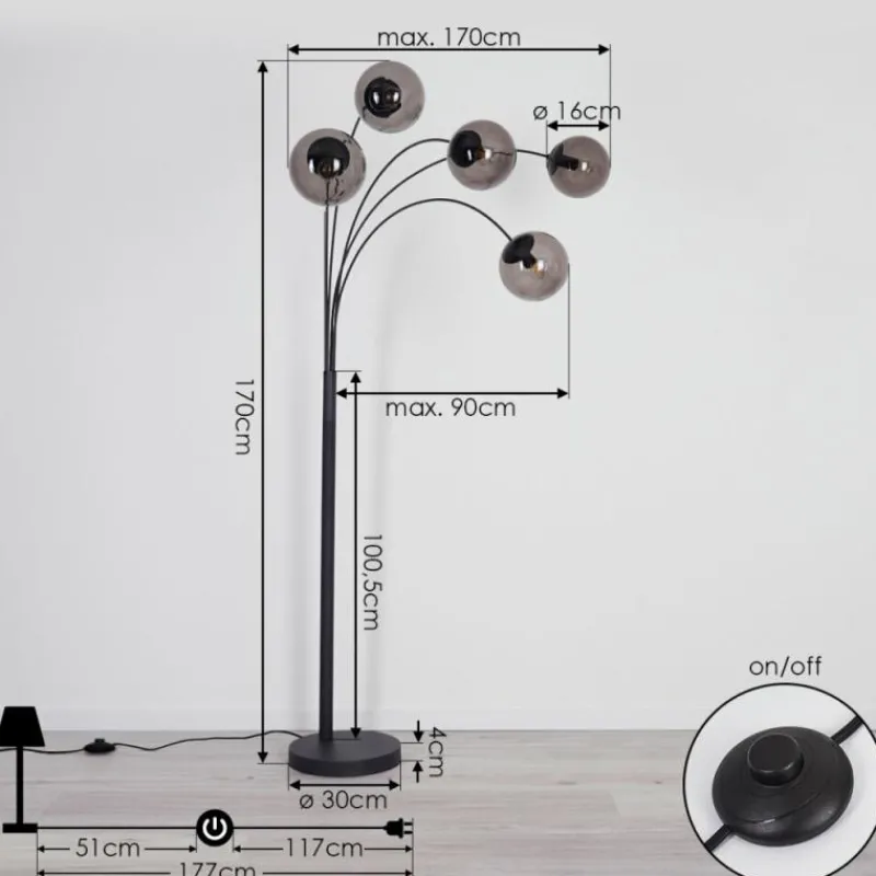 Suspension Verre Fumé-hofstein Lampadaire Mesas Anthracite, 5 lumières