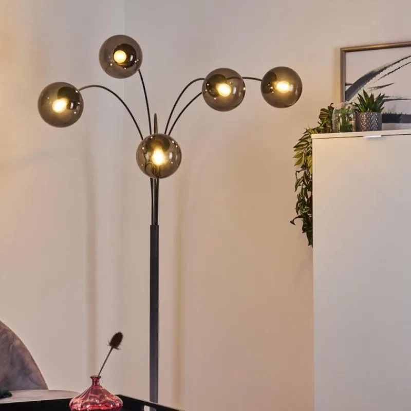 Suspension Verre Fumé-hofstein Lampadaire Mesas Anthracite, 5 lumières