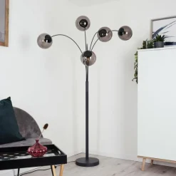 Suspension Verre Fumé-hofstein Lampadaire Mesas Anthracite, 5 lumières