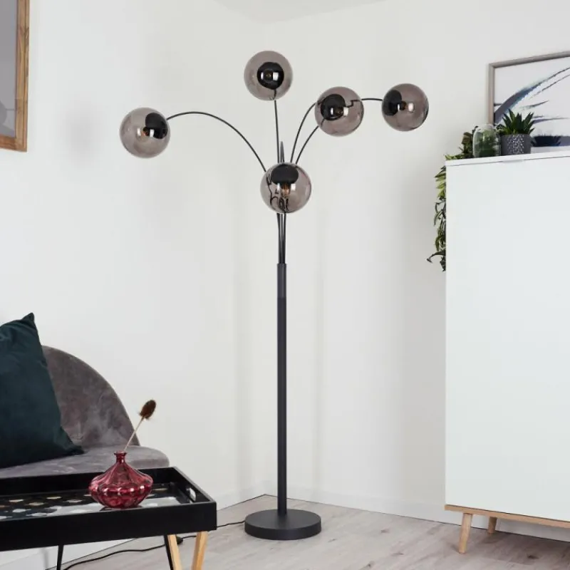 Suspension Verre Fumé-hofstein Lampadaire Mesas Anthracite, 5 lumières