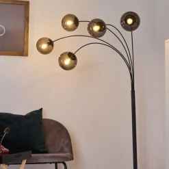 Suspension Verre Fumé-hofstein Lampadaire Mesas Anthracite, 5 lumières