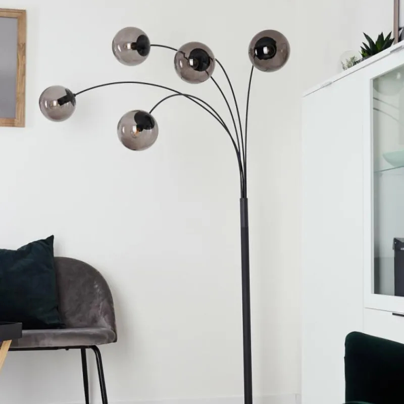 Suspension Verre Fumé-hofstein Lampadaire Mesas Anthracite, 5 lumières
